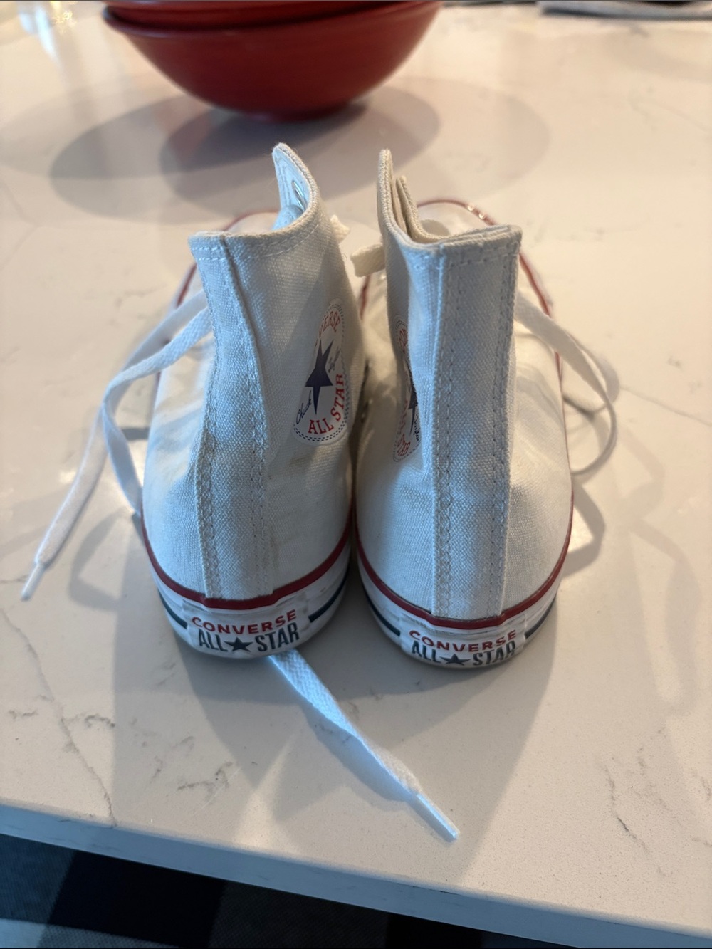 Converse Kids White High Top Sneakers with Red Trim